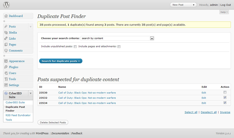 CyberSEO Duplicate Post Finder