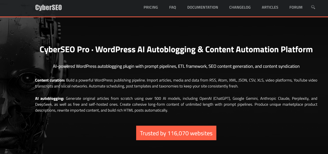 AI-powered WordPress autoblogging plugin with prompt pipelines, ETL framework, SEO content generation, and content syndication