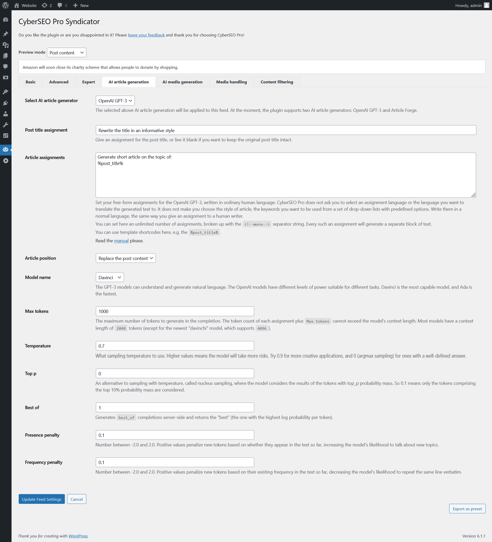 CyberSEO Pro Syndicator OpenAI GPT