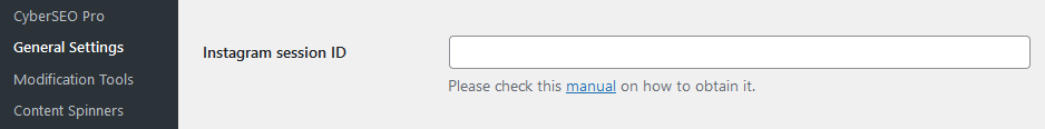 Instagram session ID in CyberSEO Pro