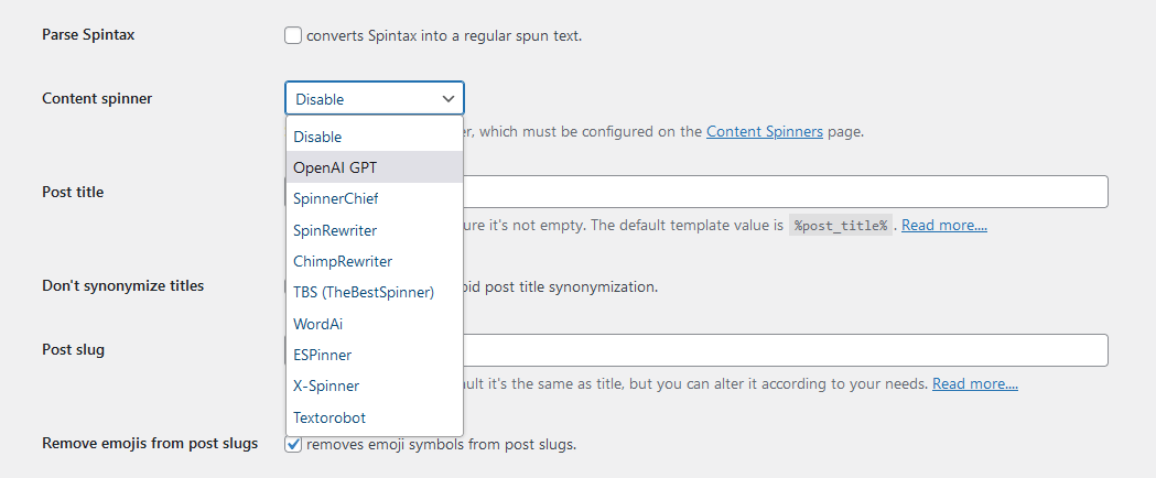 CyberSEO Pro OpenAI GPT content spinner