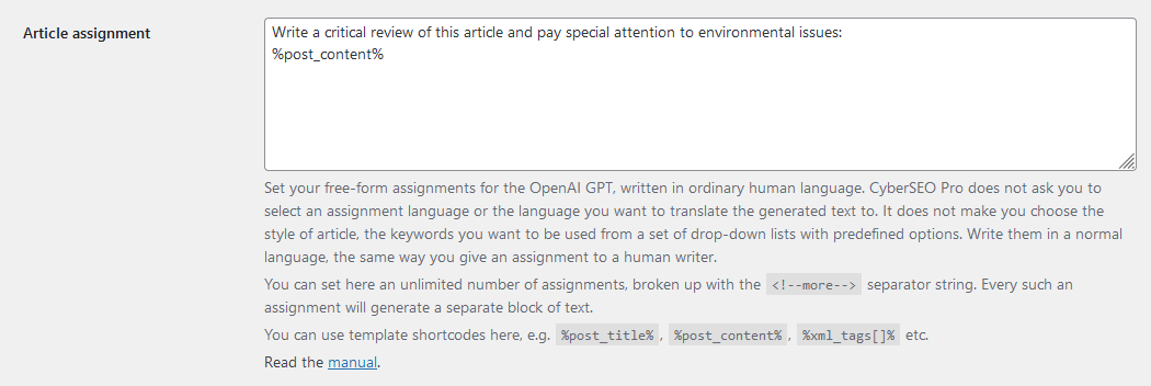 CyberSEO Pro GPT article assignment